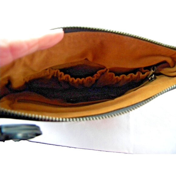 Patricia Nash Ebbe Woven Straw Cassini Leather Wristlet Striped Black - Picture 11 of 13